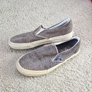 Vans Classic Shoes Slip On (Cheetah Suede) Tan Black Womens Animal Print Size 8